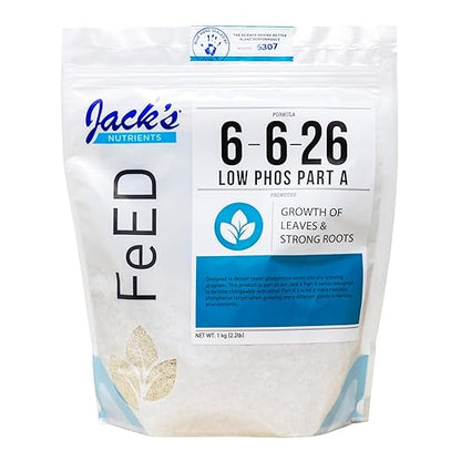 Jack’s Nutrients 6-6-26 Low Phos Part A Water-Soluble Fertilizer, 2.2lbs – Promotes Leaf Growth and Strong Roots