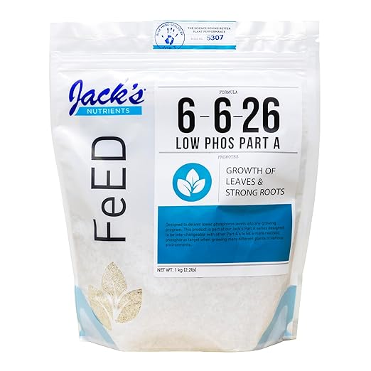Jack’s Nutrients 6-6-26 Low Phos Part A Water-Soluble Fertilizer, 2.2lbs – Promotes Leaf Growth and Strong Roots