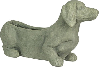 Zeckos Charming Rustic Distressed Grey Stone Finish Dachshund Dog Indoor or Outdoor Decor Planter Doxie Plant Pot - Whimsical Garden Accent for Dog Lovers - 20 Inches Long