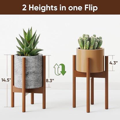 MUDEELA Plant Stand for Indoor Plants: Adjustable Width Fits 8–12 Inch Pots - Mid Century Modern Bamboo Plant Stand - 14.5 Inch Single Tier Small Floor Plant Holder, Dark Brown, 1 Pack (Without Pot)