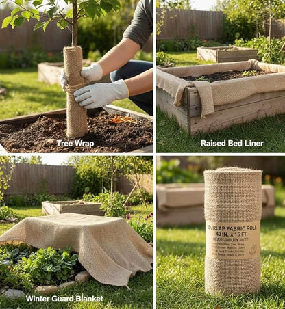 40 Inch x 15 Feet Gardening Burlap Liners - Loose Weave Jute for Raised Beds, Seed Cover & Garden Blanket (50 Sq Ft)