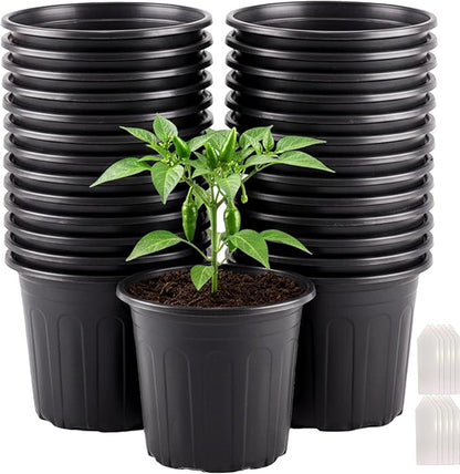 25 Pack 5 Gallon Flexible Plant Nursery Pots Plastic Seedling Starting Pots with Drainage Holes Soft Flower Pots Plant Container with Plant Labels, Black