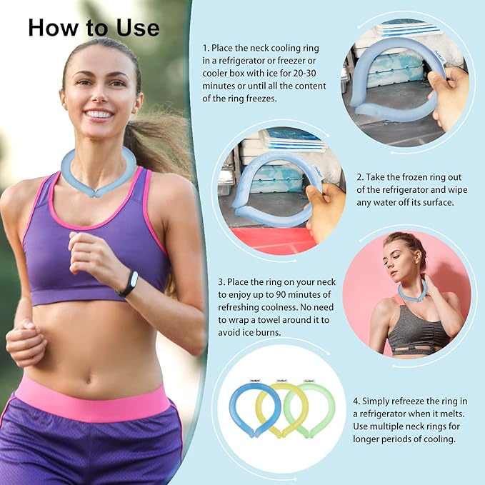 Neck Cooling Tube Reusable Ice Cooler Ring Instant Cooling Below 15°C (59°F) Portable Neck Wrap for Summer Outdoor & Indoor Use Heat Relief & Comfort