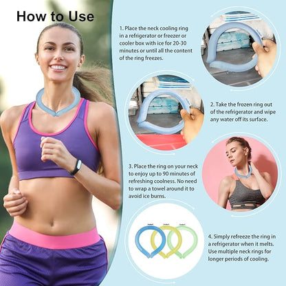 Neck Cooling Tube Reusable Ice Cooler Ring Instant Cooling Below 15°C (59°F) Portable Neck Wrap for Summer Outdoor & Indoor Use Heat Relief & Comfort