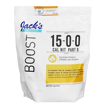 Jack's Classic Nutrients 15-0-0 Part B Calcium Nitrate Water-Soluble Fertilizer for Calcium Uptake and Strong Leaf Growth in Continuous Liquid Feed Programs, 2.2lbs