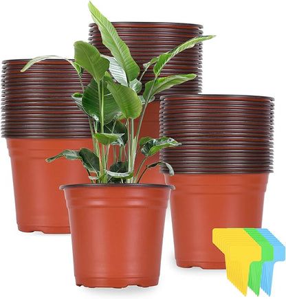 Kleeblatt 100 Pcs Nursery Pots 6 Inch, Plastic Planter Nursery Pots with 30 Pcs Plant Labels, Seedling Pots and Seedling Flower Plant Container