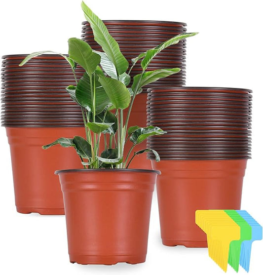Kleeblatt 100 Pcs Nursery Pots 6 Inch, Plastic Planter Nursery Pots with 30 Pcs Plant Labels, Seedling Pots and Seedling Flower Plant Container