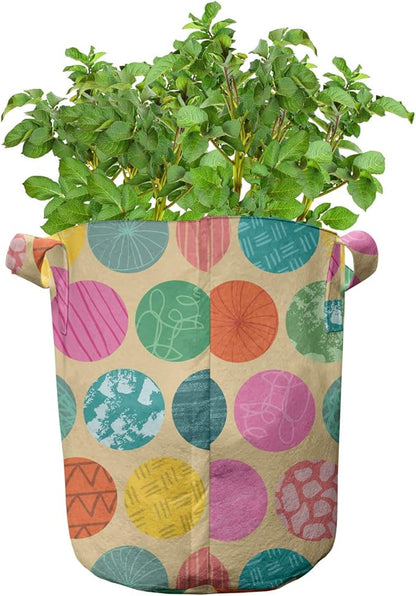 Ambesonne Beige Green Grow Bags 5-Pack, Camo Print Like Leaves, Heavyduty Fabric Pots with Handles for Plants, Olive Green