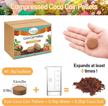 Legigo 200 PCS 50mm Coco Coir Pellets Potting Soil Mix- Compressed Coconut Coir Discs Seed Starting Soil Pellets, Coco Peat Soil Pods for Indoor & Outdoor Plants, Gardening Herbs Bonsai and Vegetables