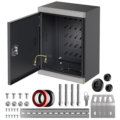 Joinfworld Outdoor Electrical Metal Box 15.7" x 11.8" x 7.8" Weatherproof Outdoor Junction NEMA Enclosure Box with Lock Din Rail Cable Gland