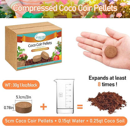 Legigo 50 PCS 50mm Coco Coir Pellets Potting Soil Mix- Compressed Coconut Coir Discs Seed Starting Soil Pellets, Coco Peat Soil Pods for Indoor & Outdoor Plants, Gardening Herbs Bonsai and Vegetables