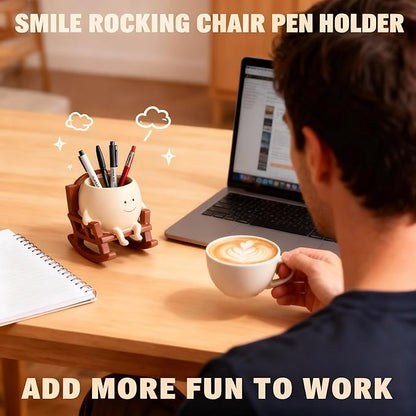4 Inch Rocking Chair Smiley Face Planter Pots with Drainage Hole, Resin Flower Pot for Succulents, Cute Plant Pot Indoor Outdoor, Perfect for Spring Decor, Unique for Plant Lovers