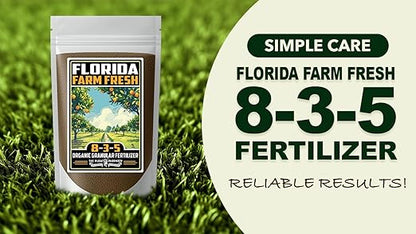Fertilizer Commercial Grade | Florida Farm Fresh Organic 8-3-5 | 1 Pound | Granular Slow Release Feed | Nitrogen Source | Lawns Vegetables Fruits Beds Borders Shrubs Ornamentals | 7–8 Month Coverage
