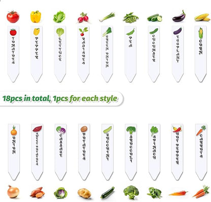 JarThenaAMCS 18Pcs Acrylic Vegetable Labels Waterproof Plant Marker Reusable Garden Stake Tags with Vegetable Names for Nursery Indoor Outdoor Garden Decoration
