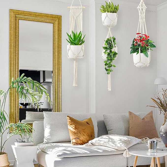 Macrame Plant Hangers, 6Pack Hanging Planters for Indoor Plants w/ 6 Set Hangers Kit Handmade Macromay Plant Hangers Indoor Flower Pots Holder Stand for Boho Home Décor (POTS NOT Included)