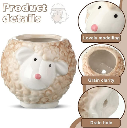 Patelai 6 Pieces Cute Animal Succulent Planter Pot with Drainage Hole, Cartoon Cow Elephant Ceramic Flower Plant Pot Tiny Flower Planter Cactus Container Indoor Outdoor Office Home Decor