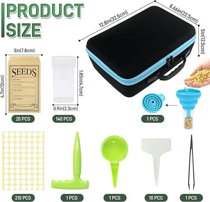 140 Slots Seed Storage Organizer Kit with 20 Envelopes, Waterproof Seed Storage Box, Transparent Bottles, Tweezers, Funnel, Sower for Vegetable Flower Garden Seeds Saver Kit for Vegetable