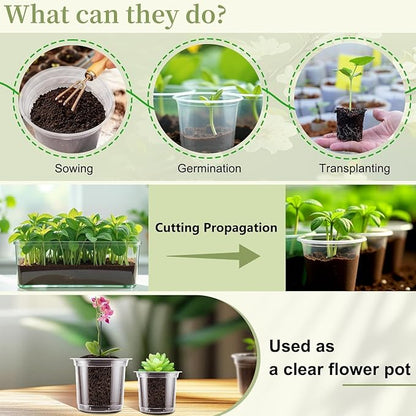 SupKing Clear Nursery Pots 5/4/3.5 Inch Plastic Seed Starter Plant Flower Pot with Drainage Holes for Transplanting Succulents Cuttings Seedlings 15 Labels (12Pcs)