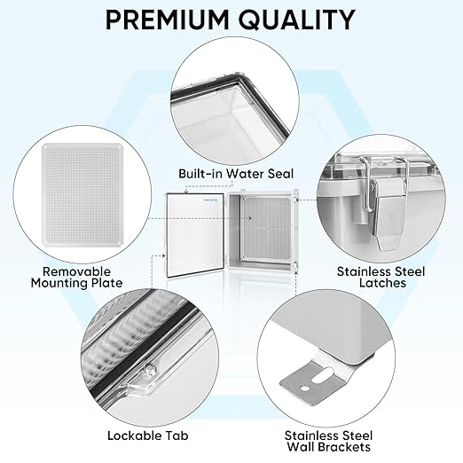 TICONN Outdoor Electrical Box Waterproof, Junction Box IP67 ABS Plastic Enclosure with Hinged Cover with Mounting Plate, Wall Brackets, Cable Glands (Clear, 19.7"x15.7"x7.9")