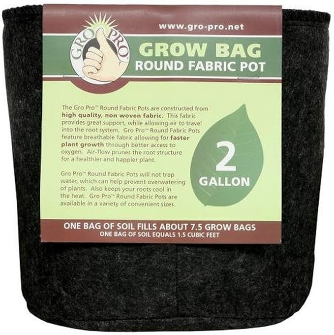 Gro Pro Premium Round Fabric Pot 2 Gallon, Black