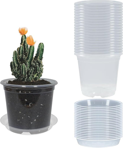 20 Pack 5 Inch Clear Nursery Pots with Drainage and 20 Pack Plant Saucers, Plant Pots for Plants Transparent Potting Containers for Plants Seeding Starter Pot (Clear, 5 Inch)