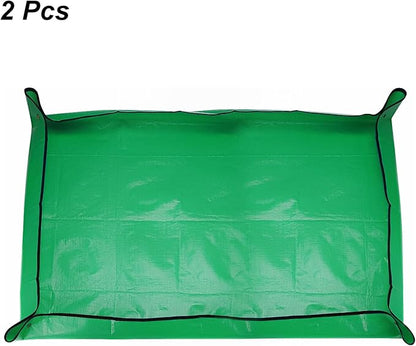 HARFINGTON 2pcs Repotting Mat 39.4" x 59.1" PE Cloth Waterproof Plant Repotting Mat Foldable Portable Gardening Potting Tray with Metal Buckle for Indoor Plant Change Soil Watering, Green