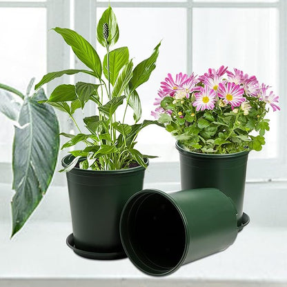 Fasmov 10PCS 1 Gallon Durable Nursery Pot Garden Flower Pots Nursery Plant Container Kit with 10 Pcs Matching Pallets