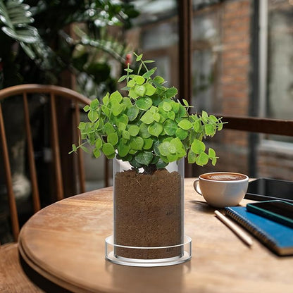 Clear Plant Nursery Pots Acrylic Orchid Pots with Drainage Holes and Tray Transparent Planter for Indoor Plants, Succulents, Herb, Flowers and Cactus Decorative(3.5 Inches,Circle)