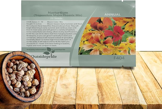 Outsidepride Phoenix Mix Nasturtium Seeds - 50 Pcs Annual, Easy to Grow & Versatile, Flower Seeds for Planting Vibrant Blooms, Ideal for Gardens, Borders, and Pollinator Gardens