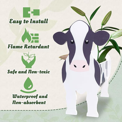Cow Planter, Cute Animal Shape Flower Planters, Plant Pots for Indoor/Outdoor Garden Decor, Unique Gifts/Souvenirs for Pet Lovers (Dairy Cow 2D)