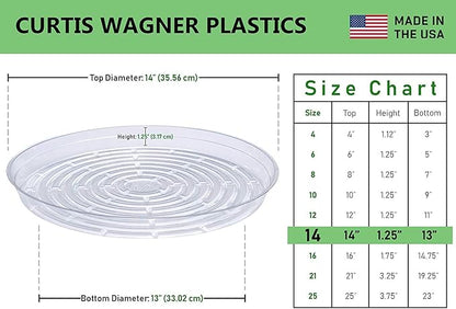 Curtis Wagner Plastics Drip Pan Plant Saucers (5-Pack) - Clear, Round (Diameter: 13" Base, 14" Top, 1.25" Depth) Thin Plastic Planter to be Used as Indoor Pot & for Outdoor Plant Pots