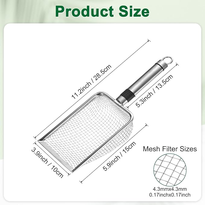 1-Pack Gardening Soil Sifter, 5 mm Mesh Stainless Steel Sand Soil Compost Sieve with Stainless Steel Handle for Sand/Dirt/Rock Compost [Silver Tone]