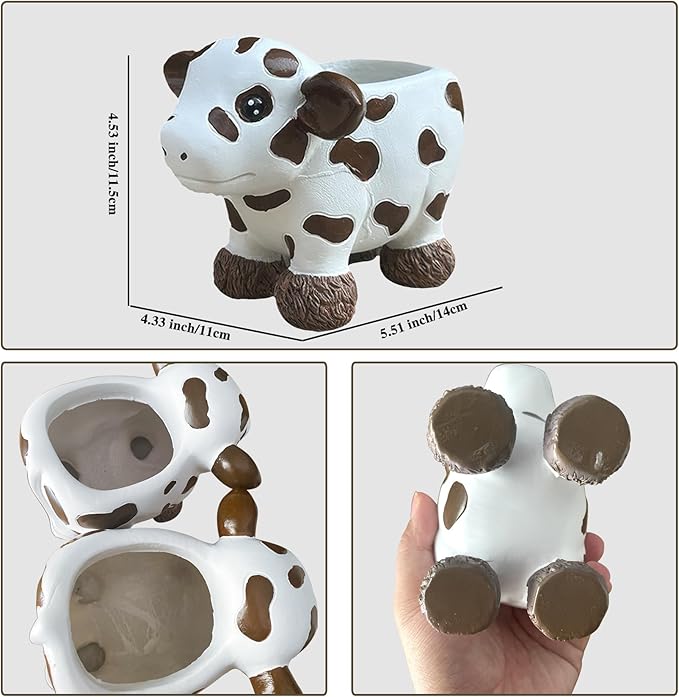 HVEST Cow Planter Pot, Cute Animal Succulent Planter, Resin Flowerpot Small Plant Pots for Indoor Home Office Desktop Decoration