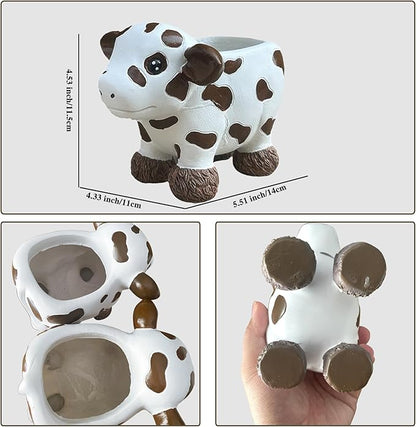 HVEST Cow Planter Pot, Cute Animal Succulent Planter, Resin Flowerpot Small Plant Pots for Indoor Home Office Desktop Decoration