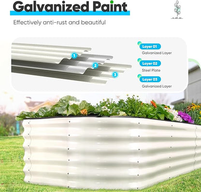 Quictent Galvanized Raised Garden Bed Kit Tall, 6x3x1.5 ft Oval Large Planting Box Strengthened by Crossbar, for Vegetables Outdoor, Beige