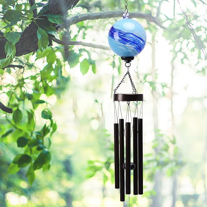 Taman Solar Wind Chime - 35" Glass Solar Lights Wind Chimes Valentine's Day Gift for Outside Deep Tone Decorative Memorial Gift for Home, Outdoor, Yard, Patio, Balcony, Garden Decor