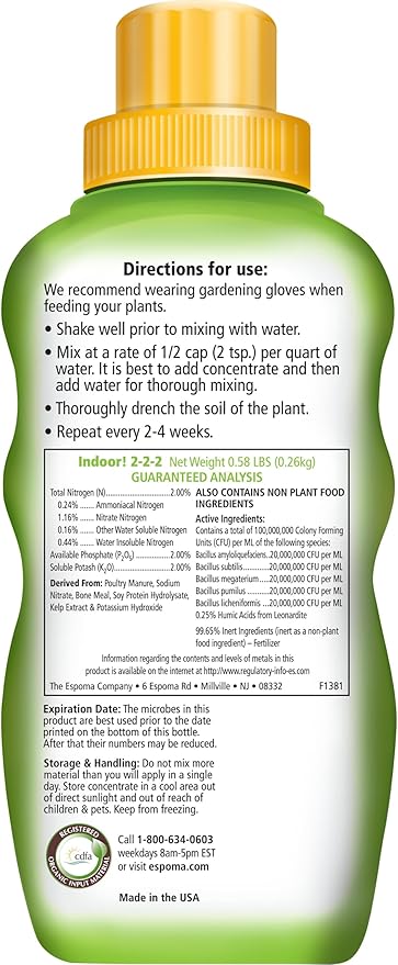 Espoma Organic Potting Soil Mix 4qt Bag and Indoor! Liquid Plant Food Concentrate 8oz Bottle. Use for Indoor houseplants - for Organic Gardening - Combo Pack