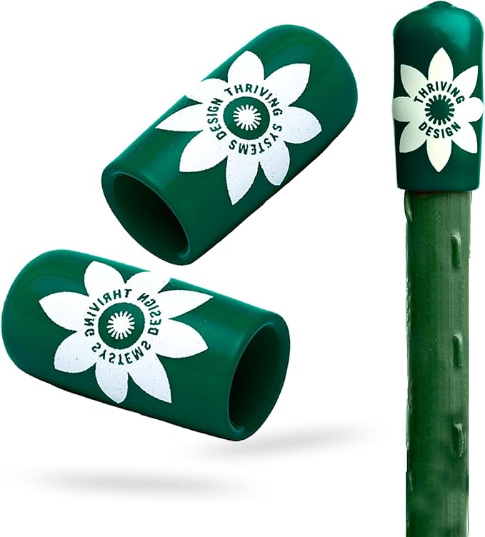 Garden Stake Safety Caps | Vinyl Covers for Sharp Stake Tips | Fits 7/16” Plant Support Stakes | Durable Gardening Caps for Plant Protection (12 Pack - Incognito Green)