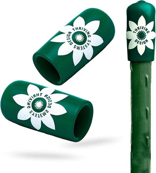Garden Stake Safety Caps | Vinyl Covers for Sharp Stake Tips | Fits 7/16” Plant Support Stakes | Durable Gardening Caps for Plant Protection (12 Pack - Incognito Green)