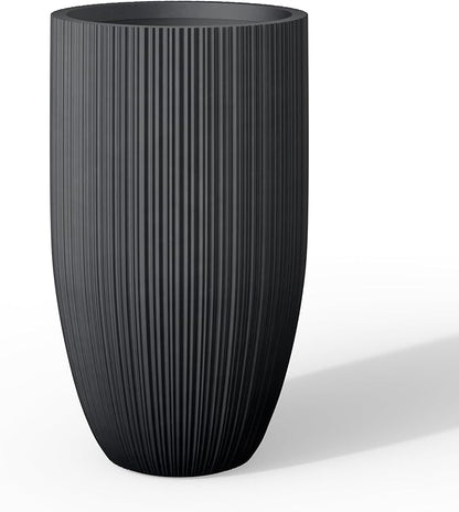 Kante 24 Inch Tall Round Concrete Planter, Large Indoor Outdoor Plant Pots with Drainage Hole and Rubber Plug, Modern Decorative Garden Pots for Home Patio Porch, Textured Black