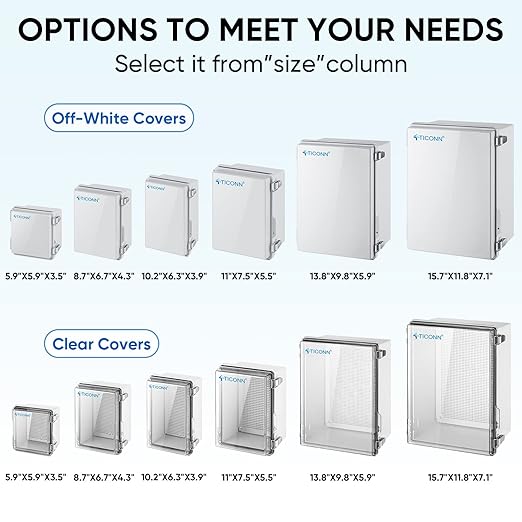 TICONN Outdoor Electrical Box Waterproof, Junction Box IP67 ABS Plastic Enclosure with Hinged Cover with Mounting Plate, Wall Brackets, Cable Glands (Off-White, 10.2"x6.3"x3.9")