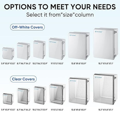 TICONN Outdoor Electrical Box Waterproof, Junction Box IP67 ABS Plastic Enclosure with Hinged Cover with Mounting Plate, Wall Brackets, Cable Glands (Off-White, 10.2"x6.3"x3.9")