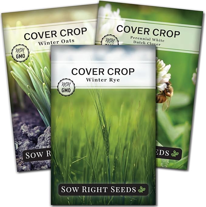 Sow Right Seeds - Cover Crop Collection for Planting - Winter Rye, Dutch White Clover and Winter Oats Seed - Suppresses Weeds, Improves Soil - Non-GMO Heirloom Packet to Plant and Grow