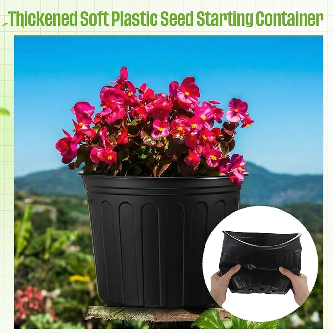 20 Pcs 5 Gallon Plant Nursery Pots Bulk Plastic Planter Flexible Flower Seedlings Pot with Drainage Hole Thickened Seed Starting Container for Flower Succulents Cuttings Transplanting