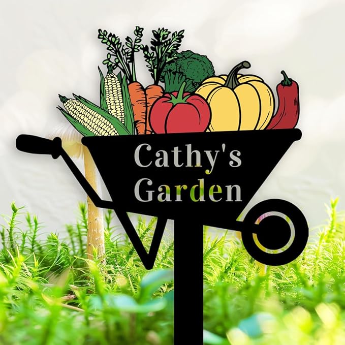 Personalized Colorful Vegetable Garden Sign, Customized Custom Vegetable Garden Stake Label Metal Sign for Outdoor Yard Decor Lawn Art Plant Marker Farmhouse Decorative Housewarming Gift
