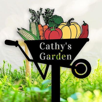 Personalized Colorful Vegetable Garden Sign, Customized Custom Vegetable Garden Stake Label Metal Sign for Outdoor Yard Decor Lawn Art Plant Marker Farmhouse Decorative Housewarming Gift