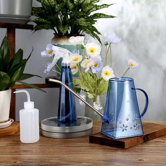Goowin Watering Can Indoor Plants, Long Spout 47 oz Small Watering Can for Indoor with Bonus 16 oz Spray Bottle & 8.5 oz Squeeze Bottle, Blue