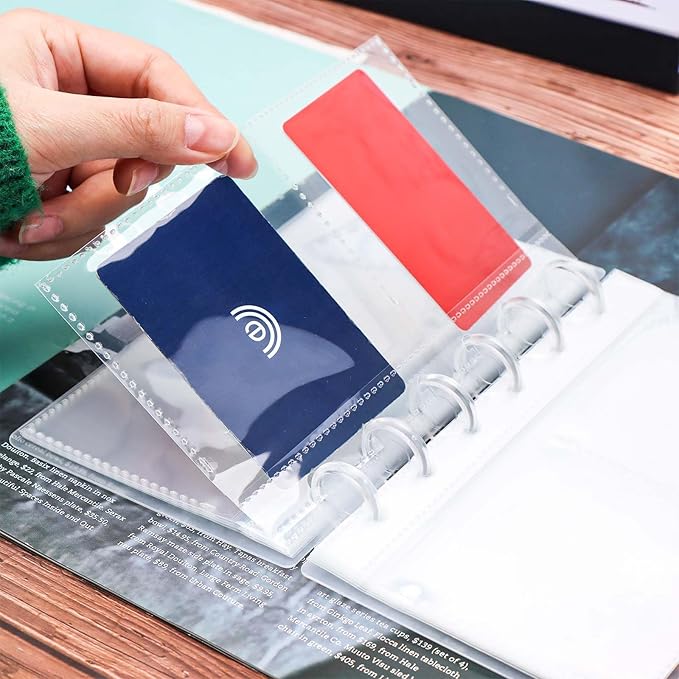 Discbound Photo Album with Frosted PP Cover 20 Sheets Clear PP Sleeves 6 Discs Bound Organizer Left Side Open Pockets for Cash Money Stickers Photos Cards (6 Rings 2 Pockets)