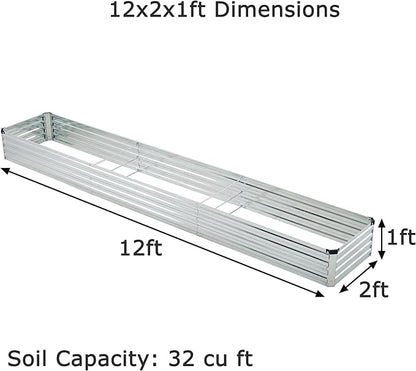 12x2x1ft(2 Pack) Galvanized Raised Garden Bed,Outdoor Planter Box Metal Patio Kit Planting Bed for Vegetables Flowers Herb,Silver