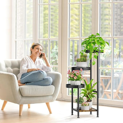 Plant Stand Indoor Outdoor Clearance, 4 Tier Tall Corner Metal Flower Pot Shelf Holder, Multiple Heavy Duty Plants Display Rack for Patio Orchid Office Porch Living Room Garden Balcony, Black